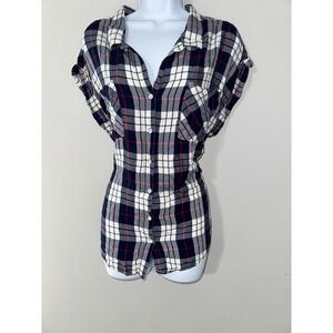 Jachs Girlfriend XXL Plaid Shirt Womens Roll Tab Sleeve Button Down‎ Top